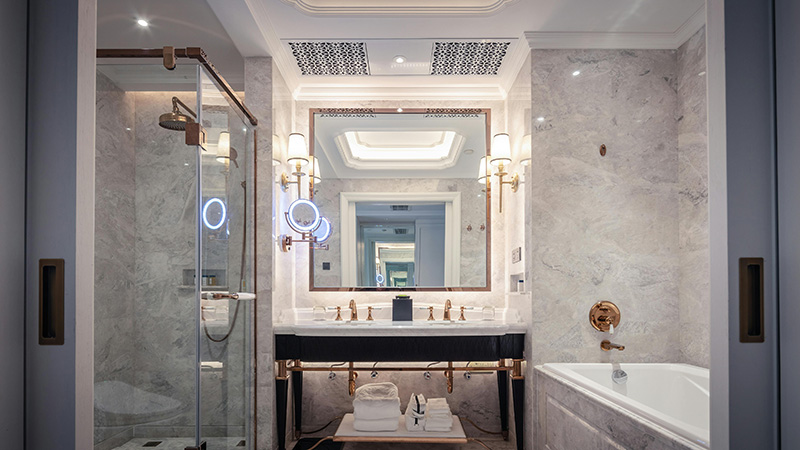 Bath Mirror Glass in Guest Room