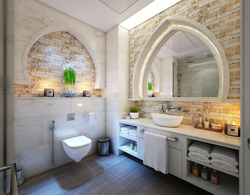 Bath Mirror Glass in Guest Room